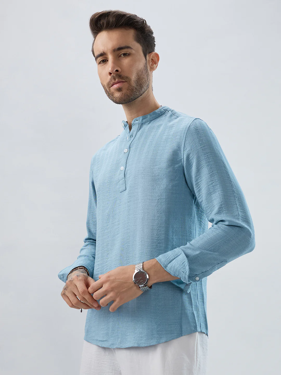 Aqua Mist Jacquard Striped Kurta - Image 6