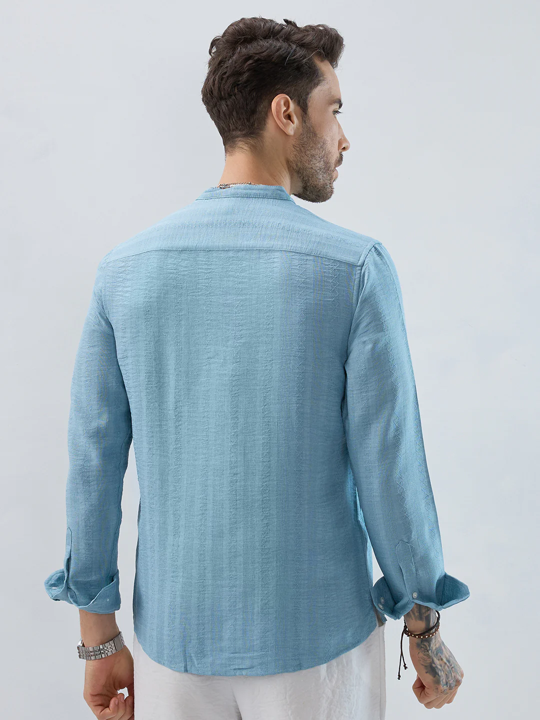 Aqua Mist Jacquard Striped Kurta - Image 7