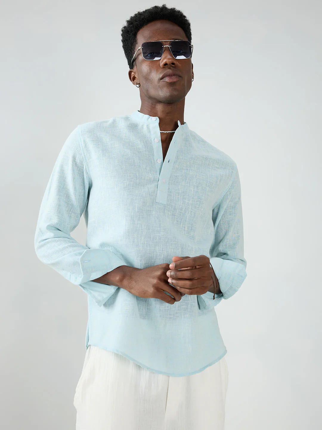 Aqua Mist Slub Textured Vacation Kurta - Image 4