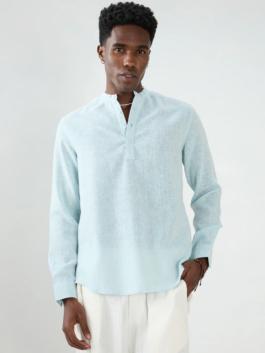Aqua Mist Slub Textured Vacation Kurta - Image 5