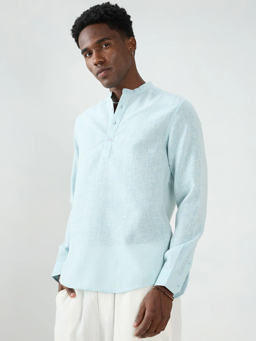 Aqua Mist Slub Textured Vacation Kurta - Image 6