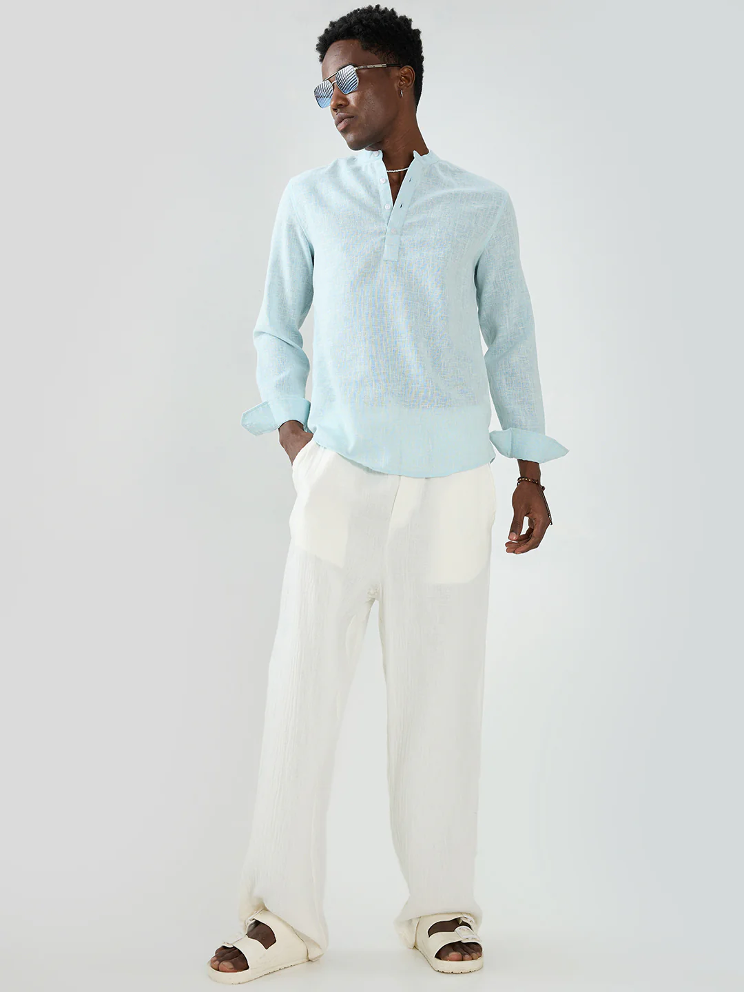 Aqua Mist Slub Textured Vacation Kurta - Image 8