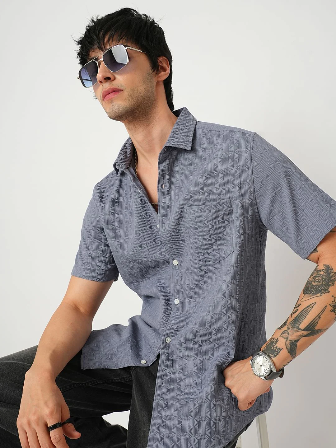 Arched Stone Blue Textured Shirt - Image 2