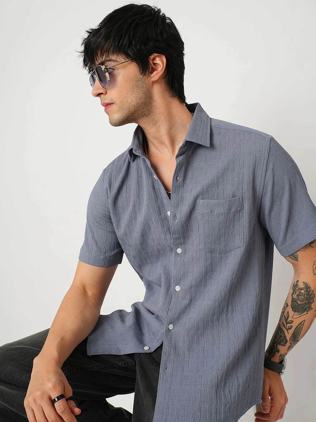 Arched Stone Blue Textured Shirt - Image 4