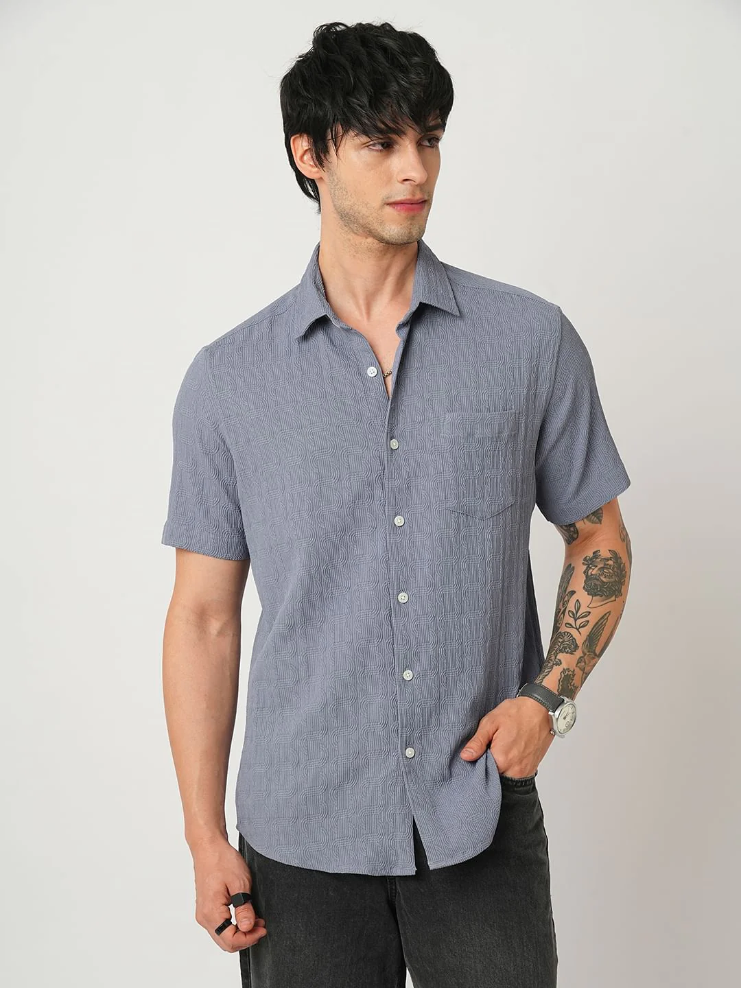 Arched Stone Blue Textured Shirt - Image 5
