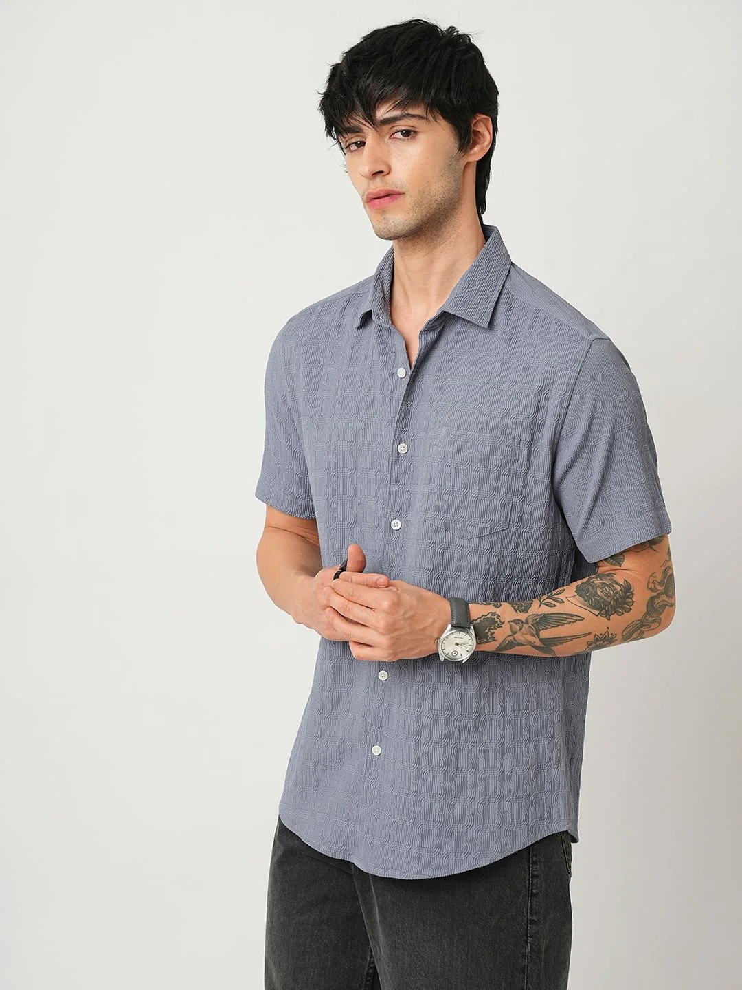 Arched Stone Blue Textured Shirt - Image 6