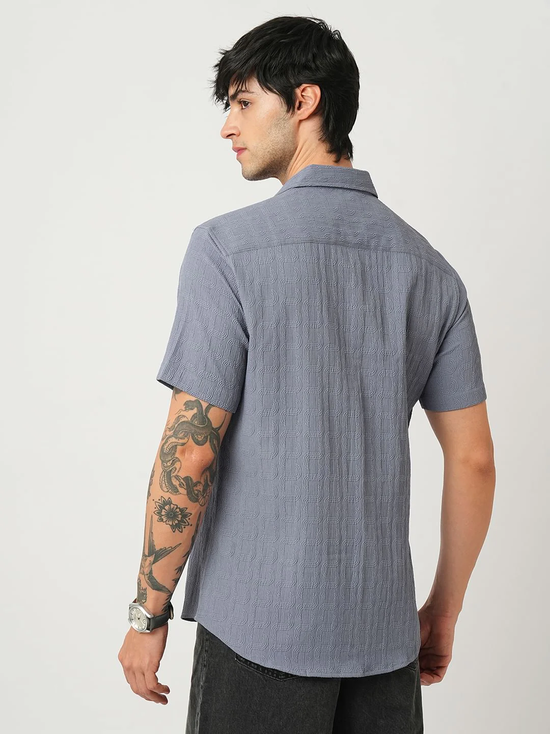 Arched Stone Blue Textured Shirt - Image 7