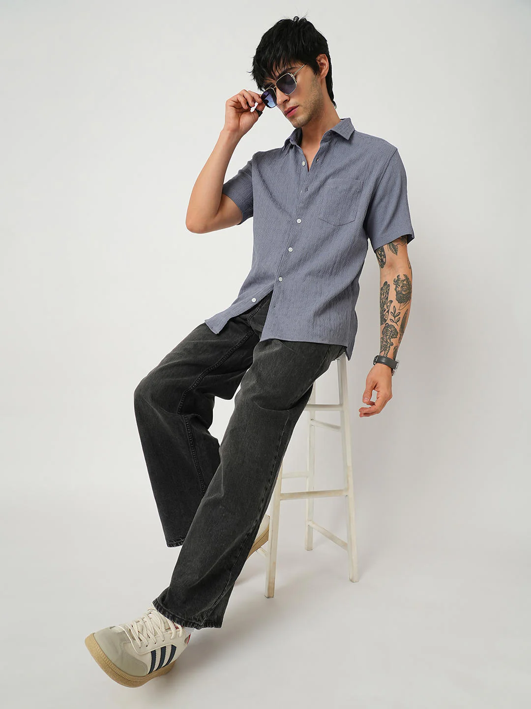 Arched Stone Blue Textured Shirt - Image 8