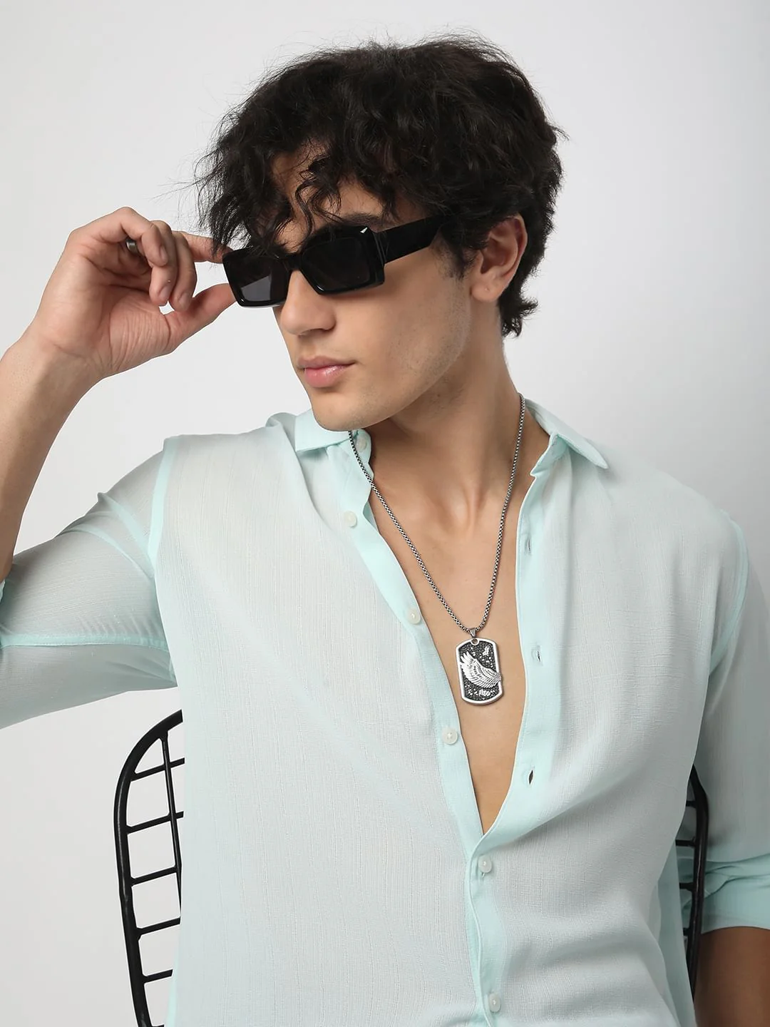 Arctic Blue Line Striped Chiffon Shirt - Image 3