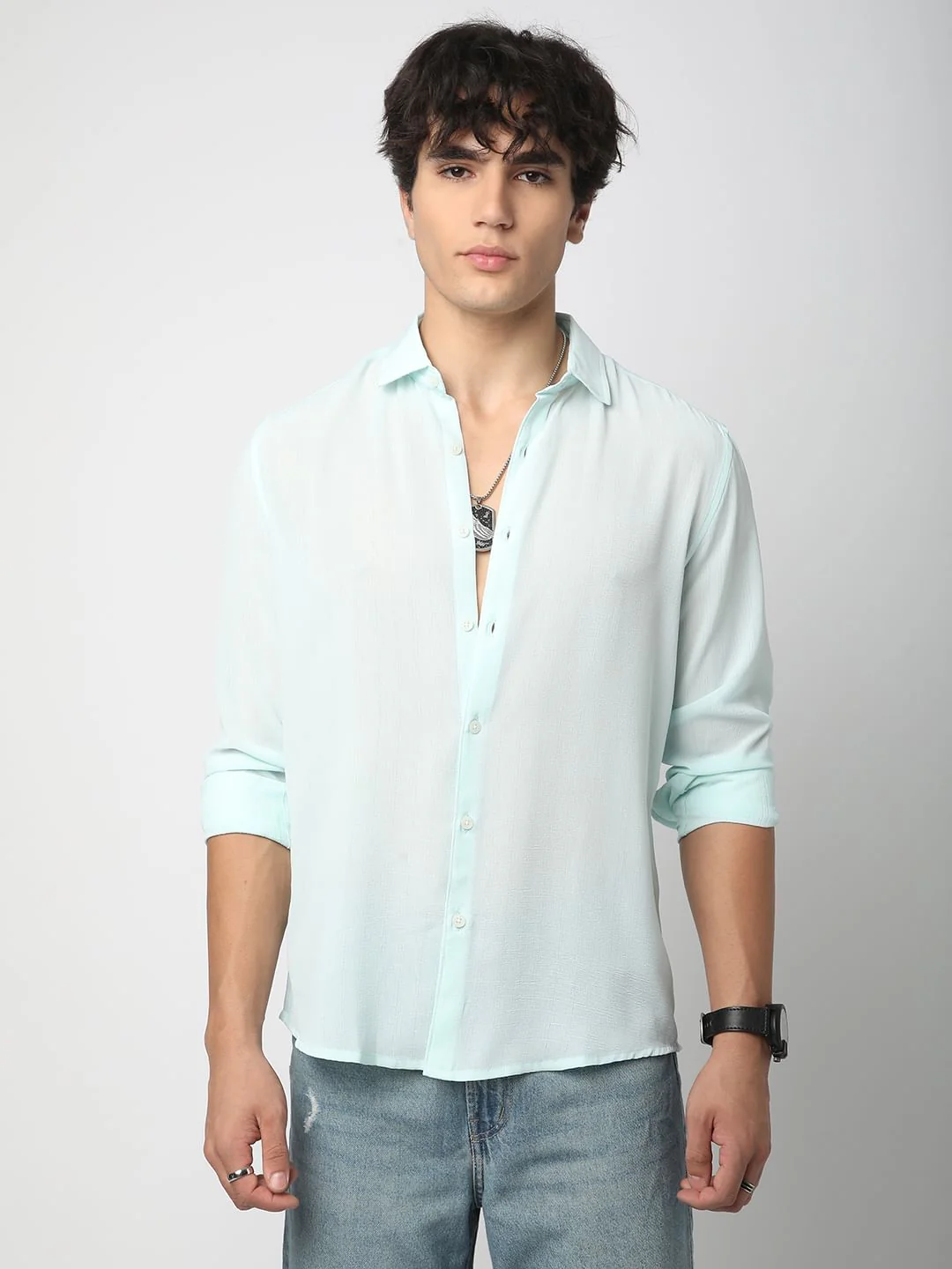 Arctic Blue Line Striped Chiffon Shirt - Image 4