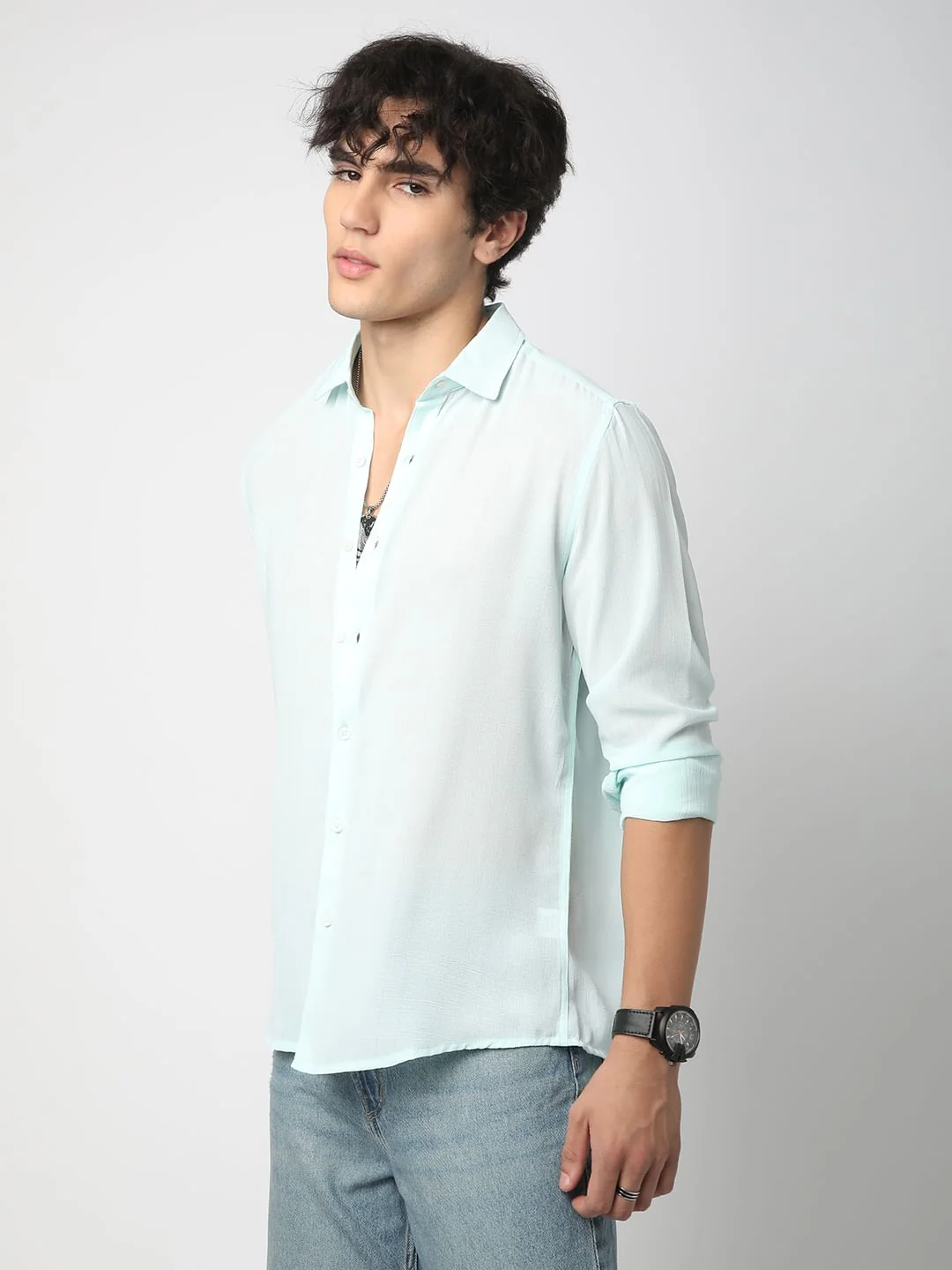 Arctic Blue Line Striped Chiffon Shirt - Image 5