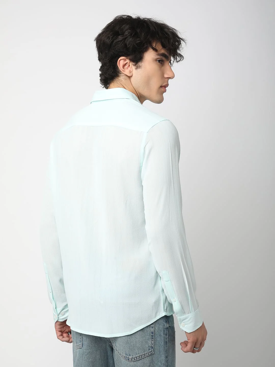 Arctic Blue Line Striped Chiffon Shirt - Image 6