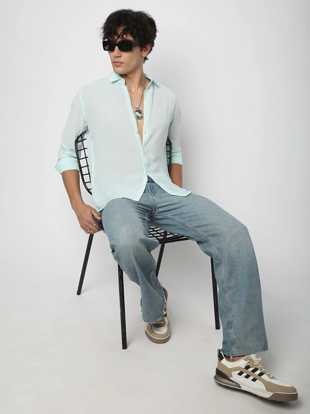 Arctic Blue Line Striped Chiffon Shirt - Image 7