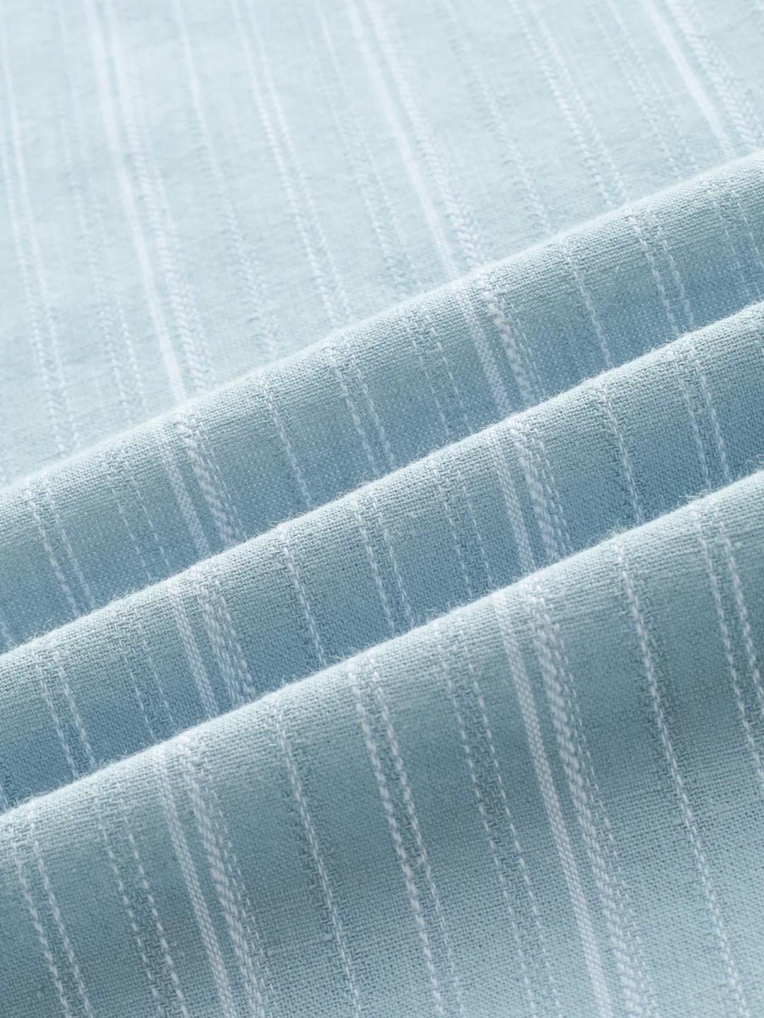 Arctic Blue Striped Linen Blend Stand Collar Oversized Shirt - Image 3