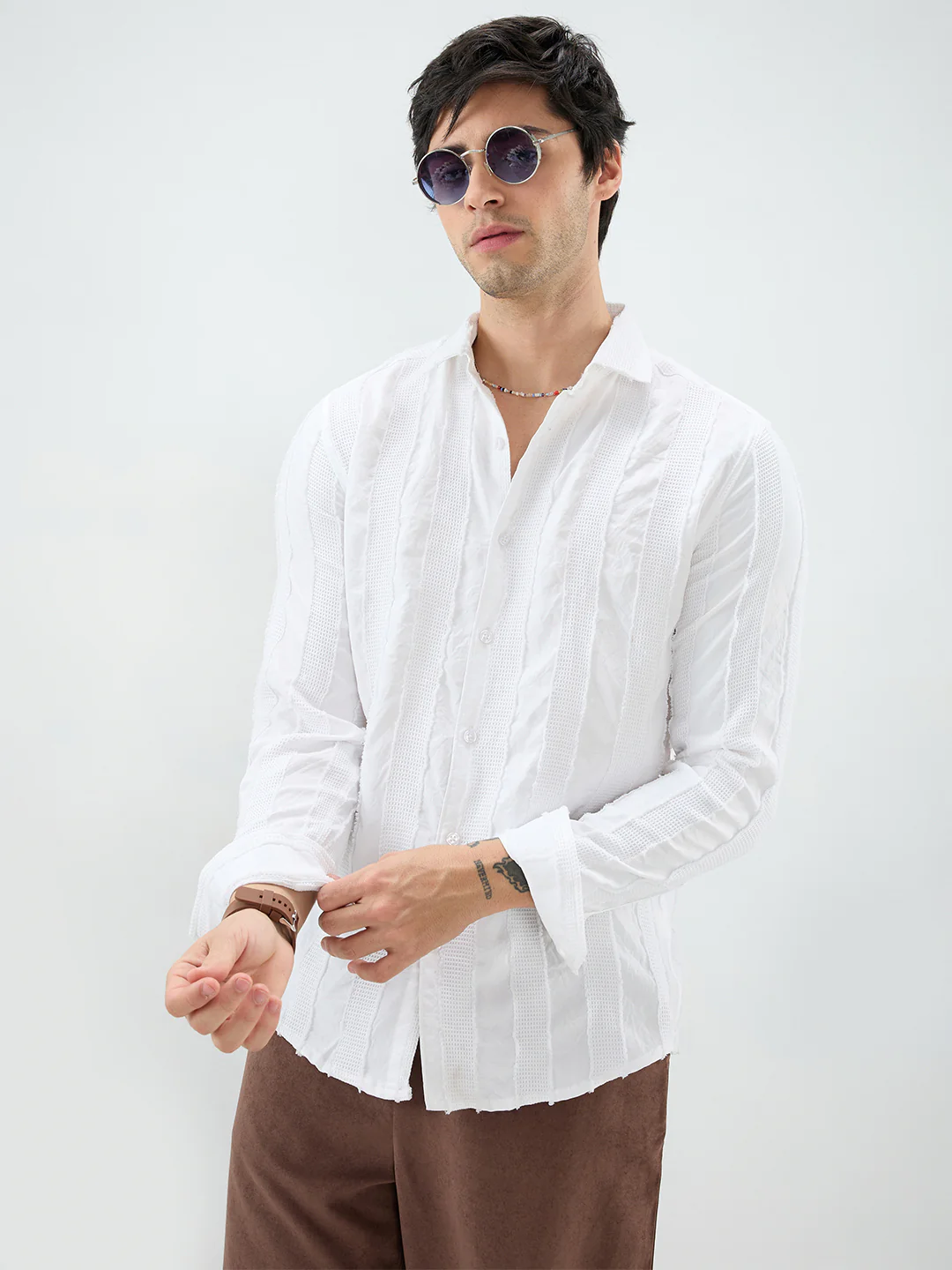 Arctic White Frayed Textured Shirt - Image 2