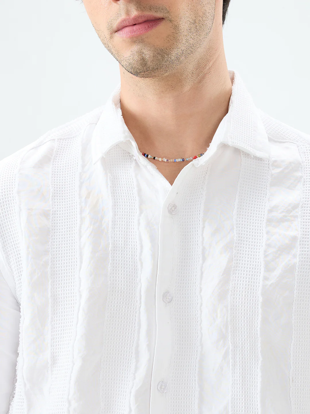 Arctic White Frayed Textured Shirt - Image 3