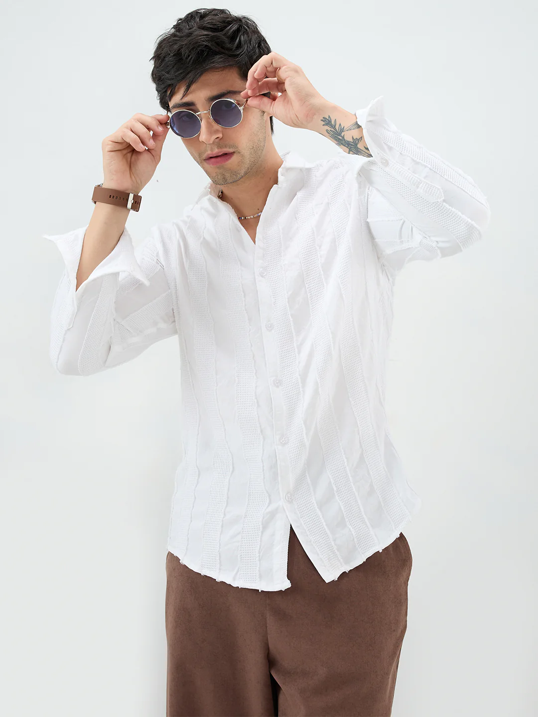 Arctic White Frayed Textured Shirt - Image 4