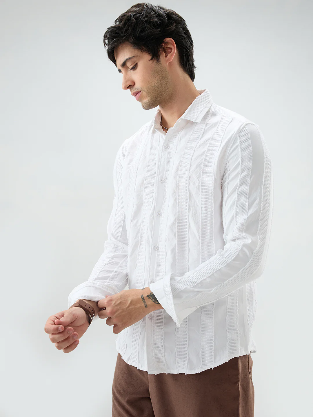 Arctic White Frayed Textured Shirt - Image 6