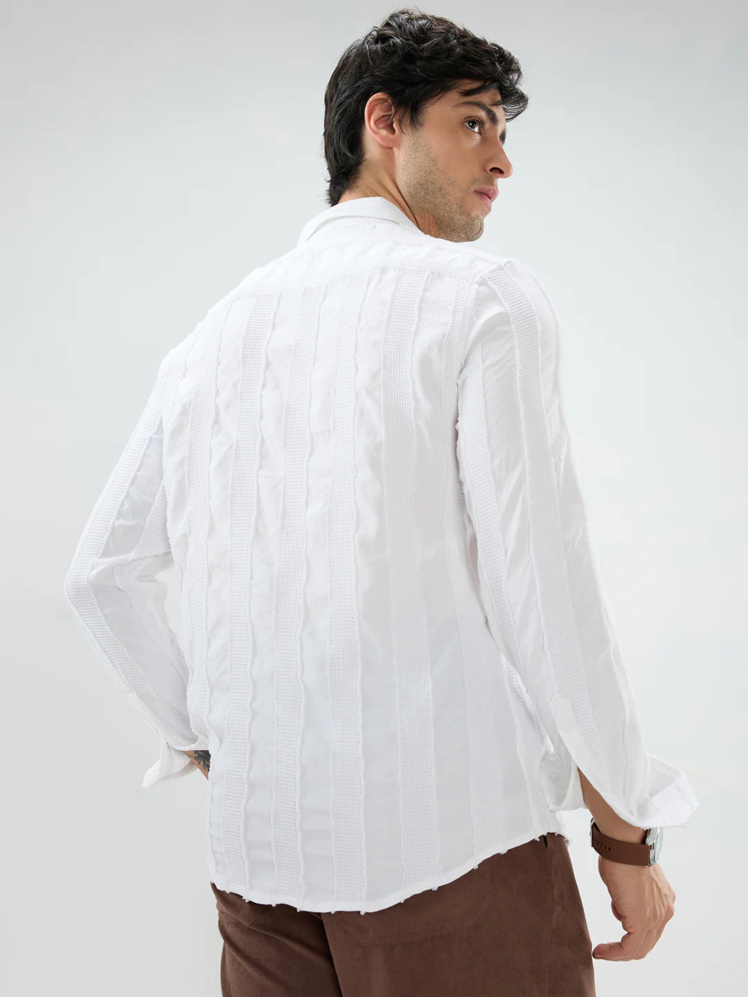 Arctic White Frayed Textured Shirt - Image 7
