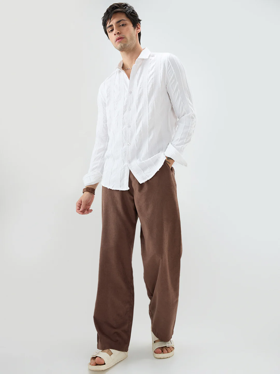 Arctic White Frayed Textured Shirt - Image 8