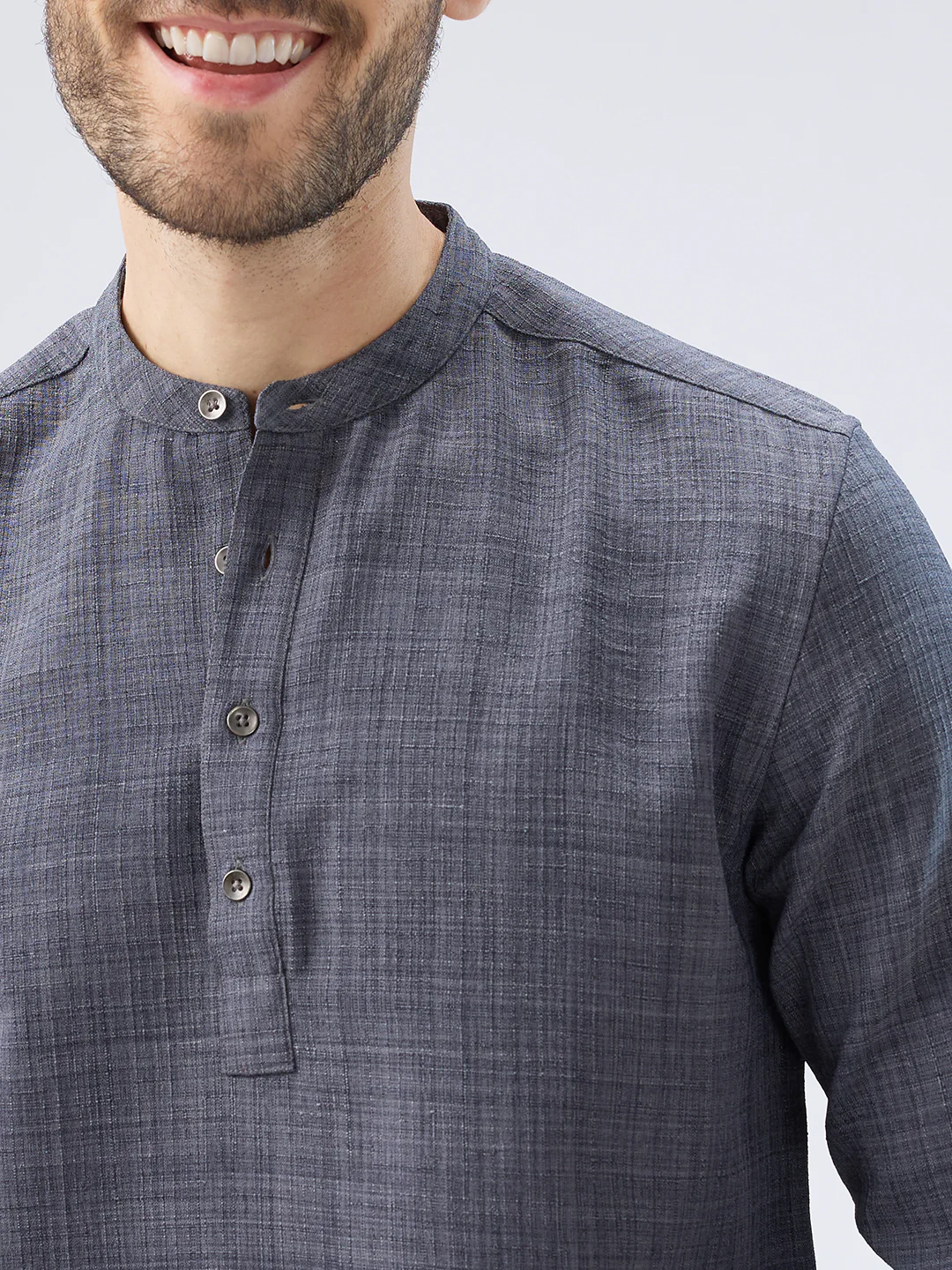 Arsenic Grey Slub Textured Kurta - Image 3