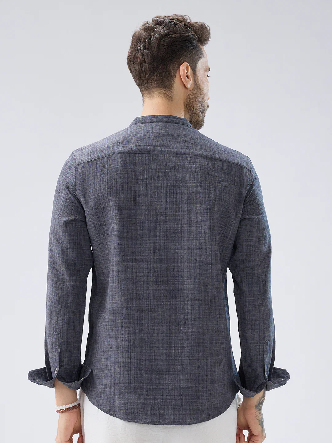 Arsenic Grey Slub Textured Kurta - Image 6