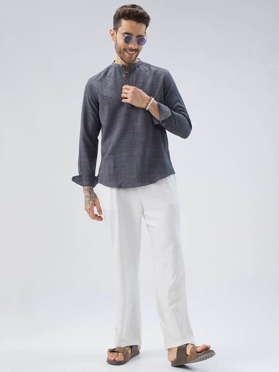Arsenic Grey Slub Textured Kurta - Image 7