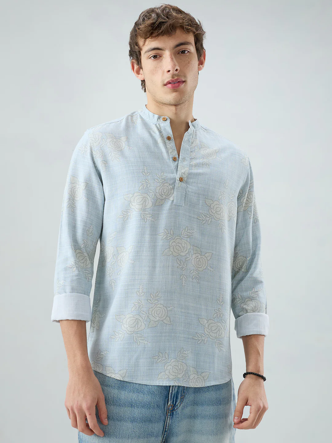 Artistic Blue Floral Printed Kurta - Image 5