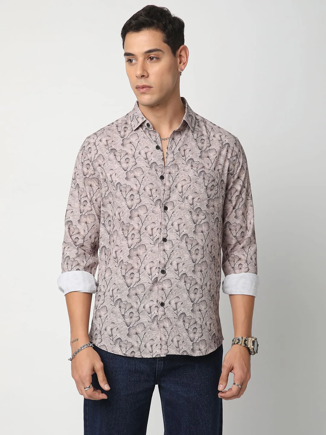 Artistic Floral Printed Crushed Shirt - Image 4