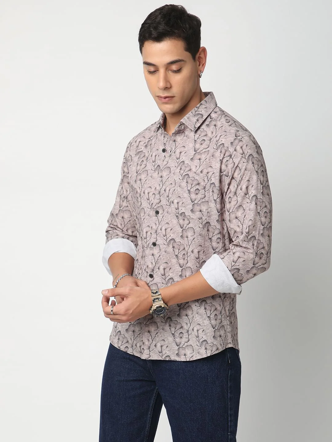 Artistic Floral Printed Crushed Shirt - Image 5