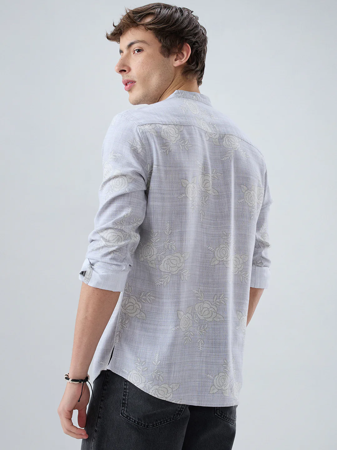 Artistic Grey Floral Printed Kurta - Image 7