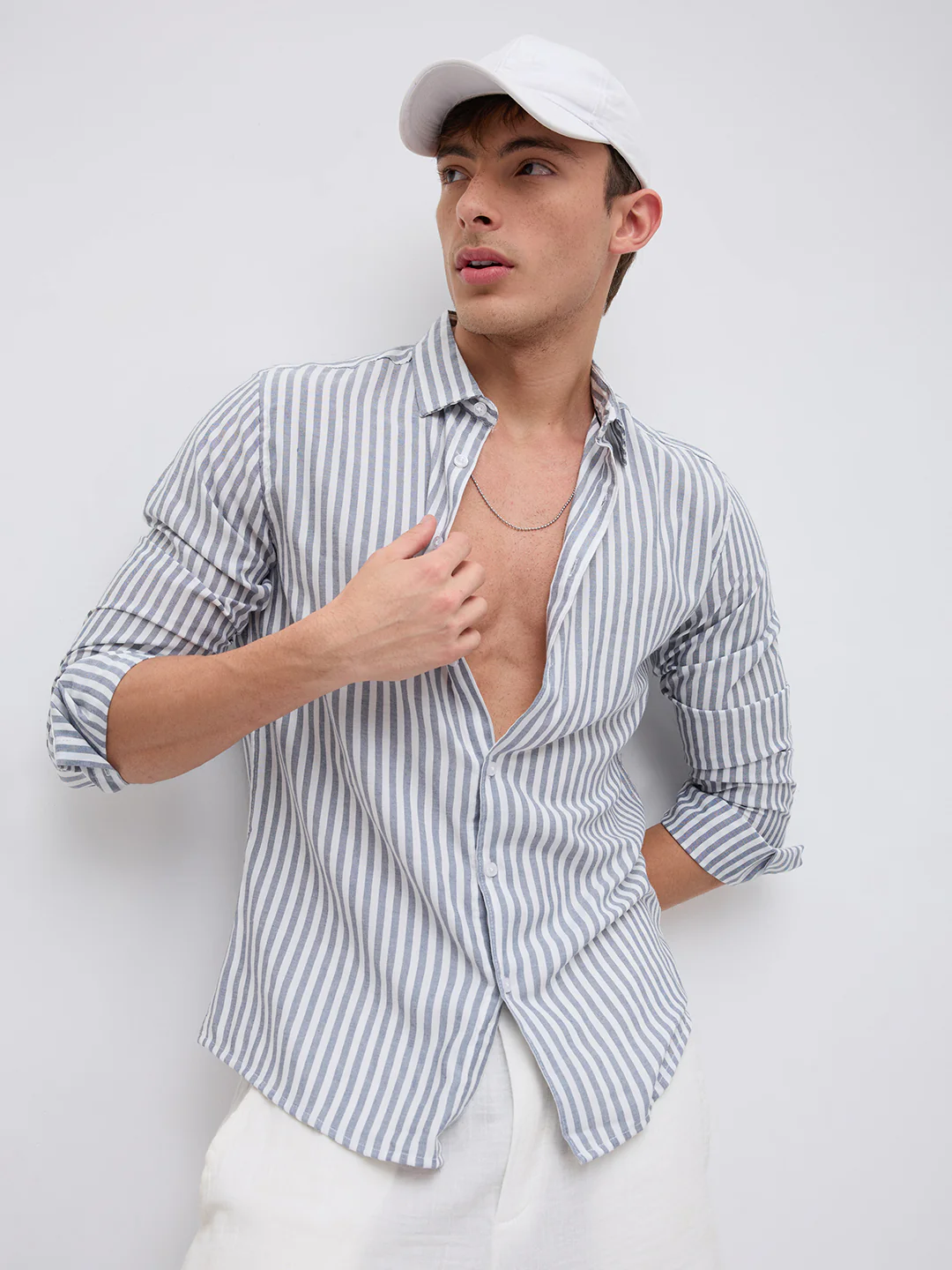 Ash Grey Candy Striped Vacation Shirt - Image 2