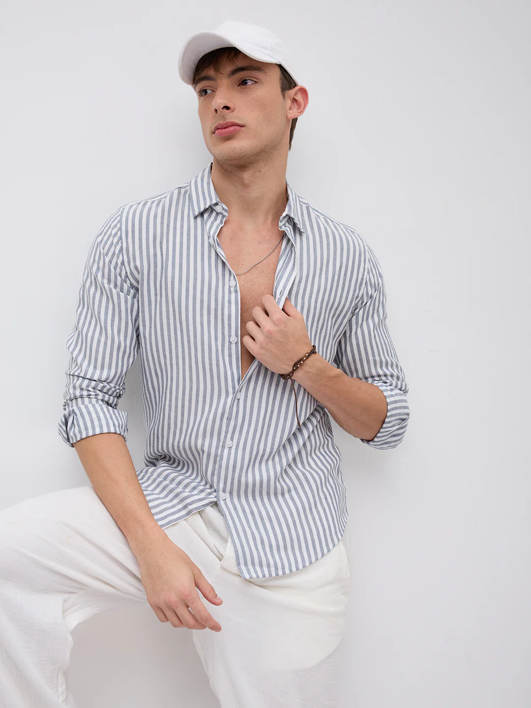 Ash Grey Candy Striped Vacation Shirt - Image 4