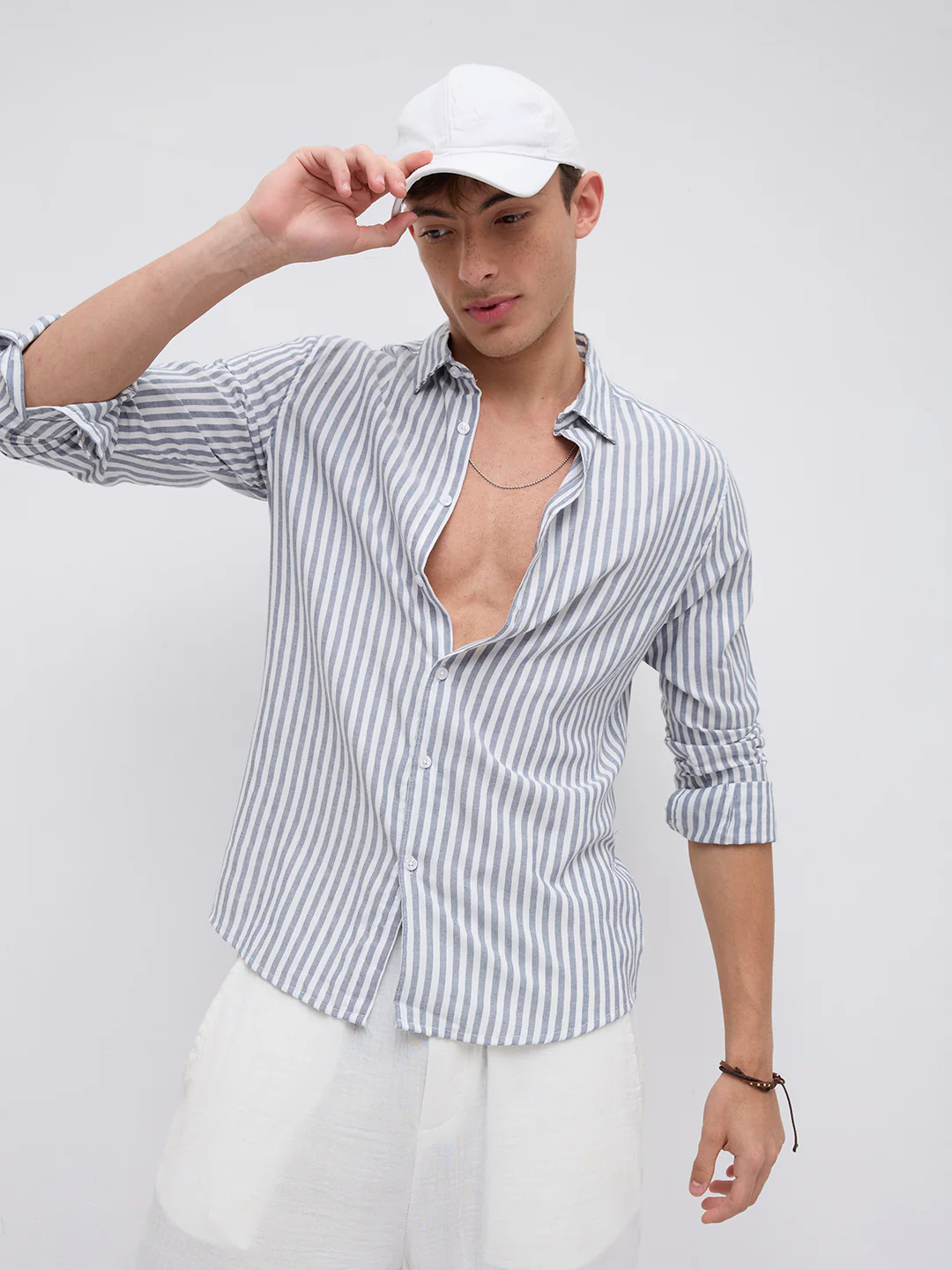 Ash Grey Candy Striped Vacation Shirt - Image 5
