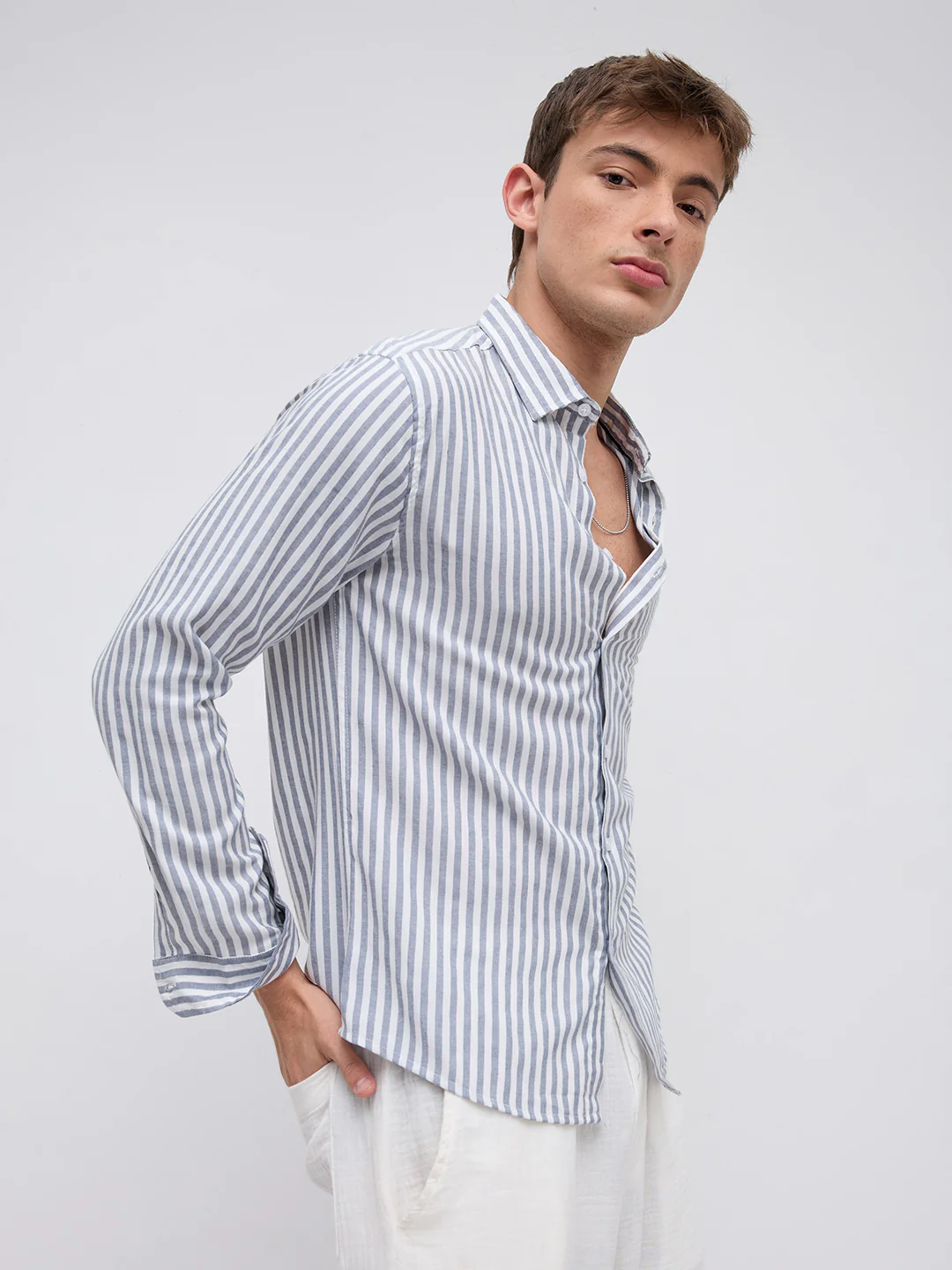 Ash Grey Candy Striped Vacation Shirt - Image 6