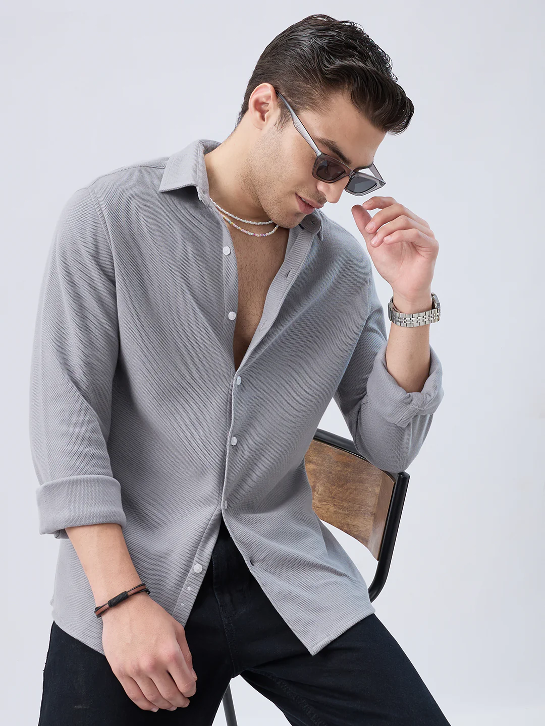 Ash Grey Crest Soft Weave Knit Shirt
