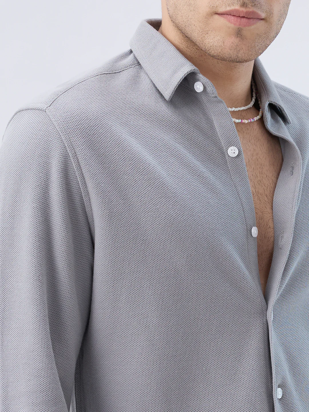 Ash Grey Crest Soft Weave Knit Shirt - Image 3
