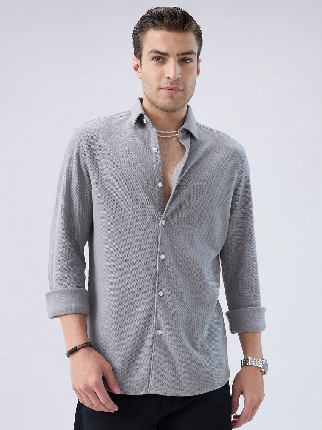 Ash Grey Crest Soft Weave Knit Shirt - Image 5