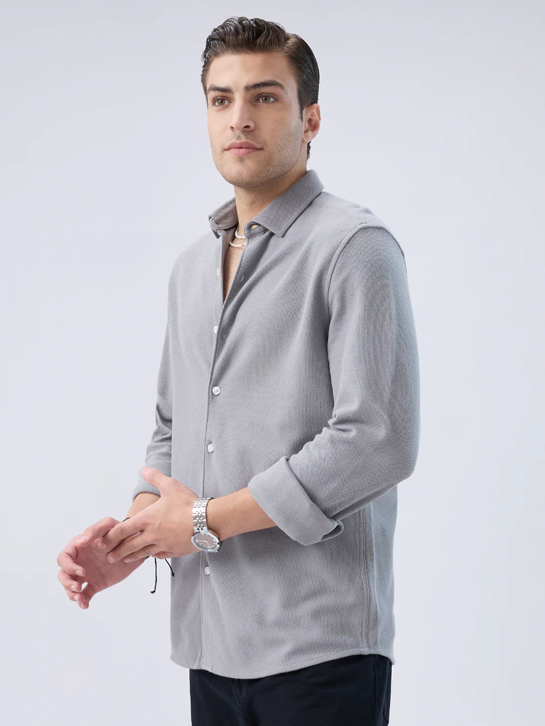Ash Grey Crest Soft Weave Knit Shirt - Image 6