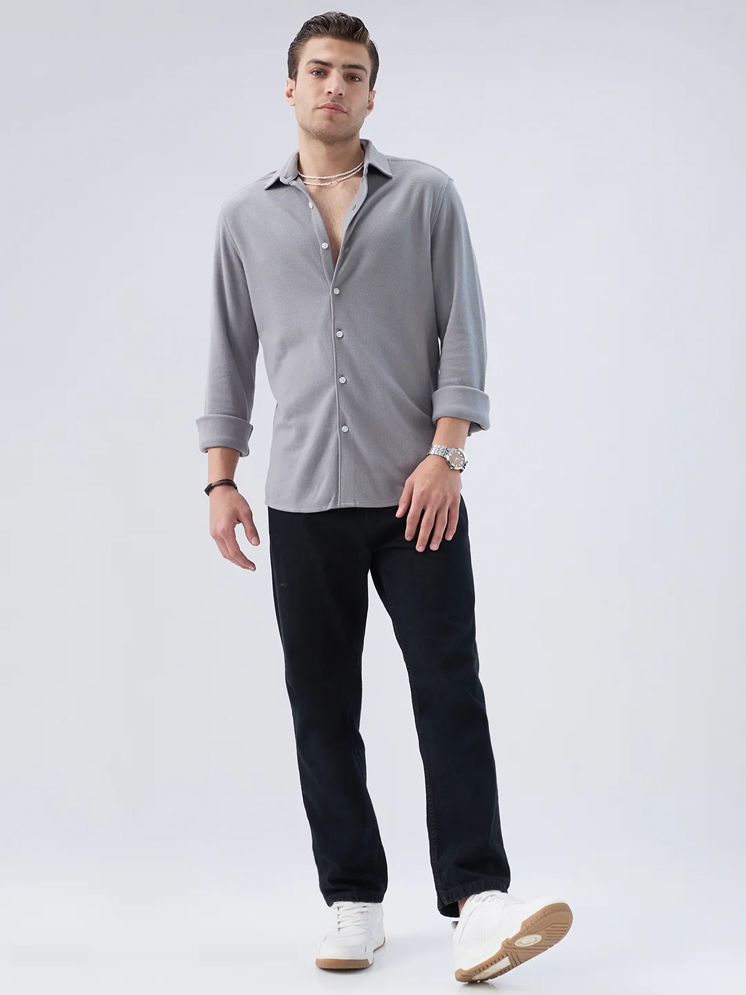 Ash Grey Crest Soft Weave Knit Shirt - Image 8