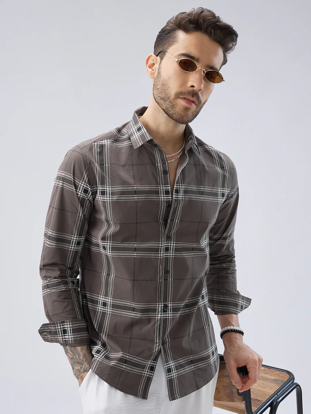 Ash Grey Everyday Plaid Checks Shirt - Image 2