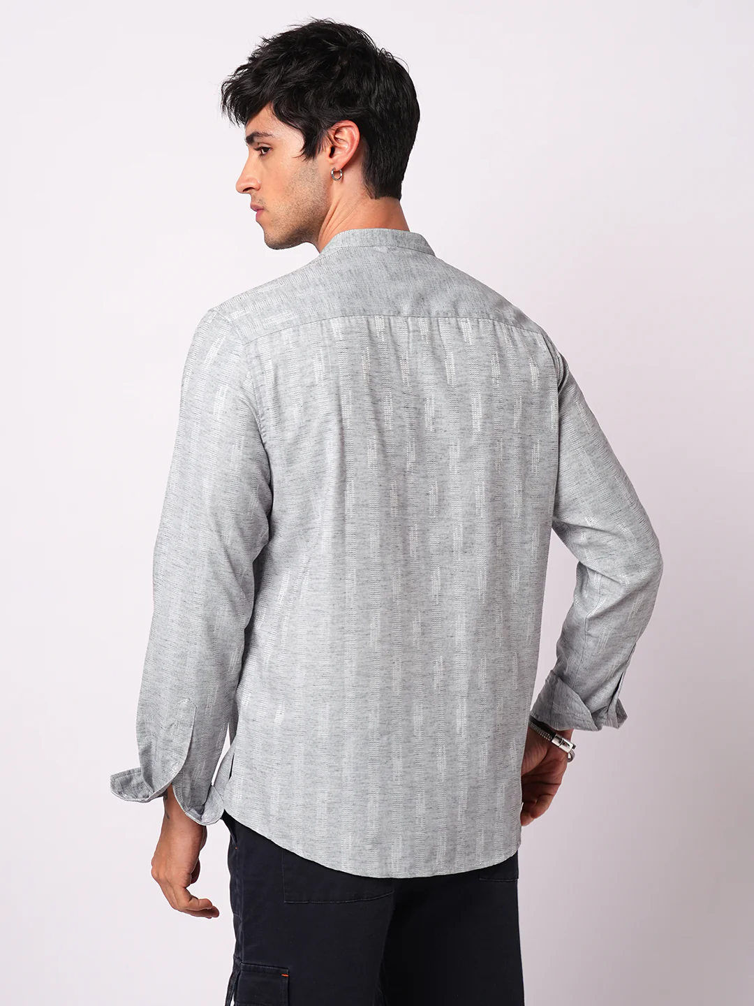 Ash Grey Linear Textured Kurta - Image 6