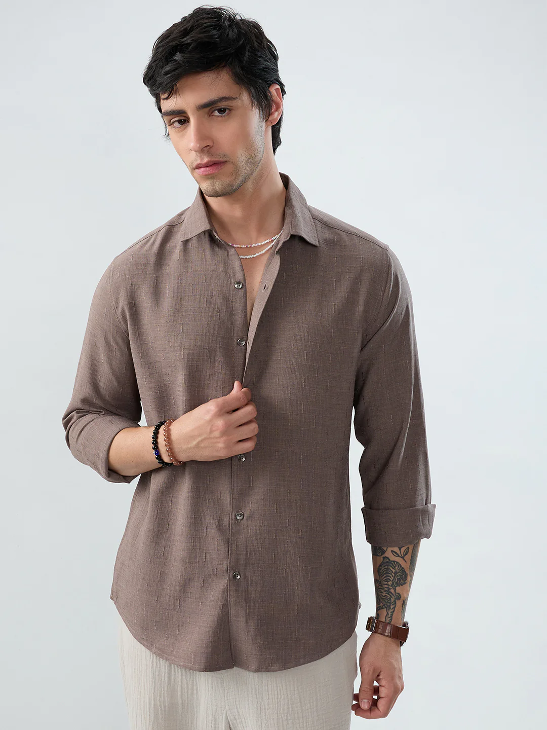 Ash Grey Minimal Textured Everyday Shirt - Image 4