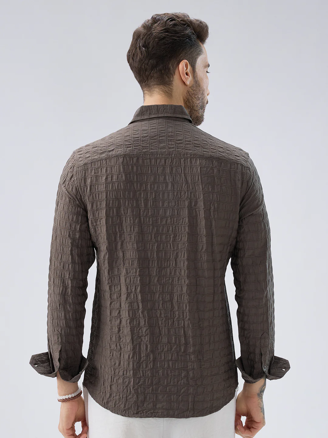 Ash Grey Striped Textured Crinkled Shirt - Image 7