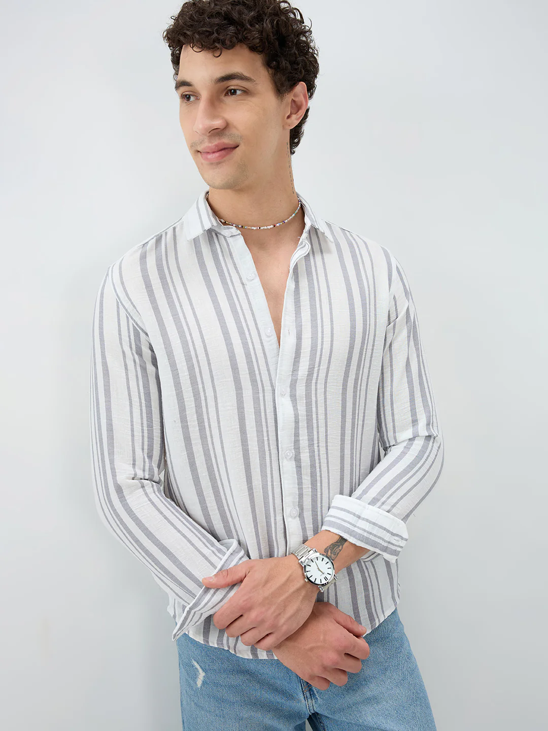 Ash Grey Vertical Striped Lightweight Shirt - Image 2