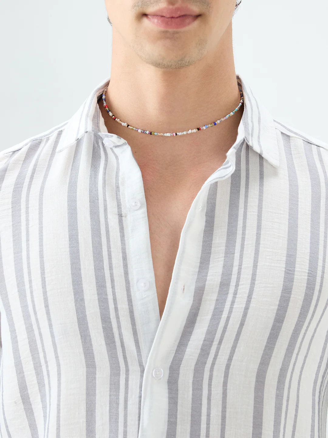 Ash Grey Vertical Striped Lightweight Shirt - Image 3