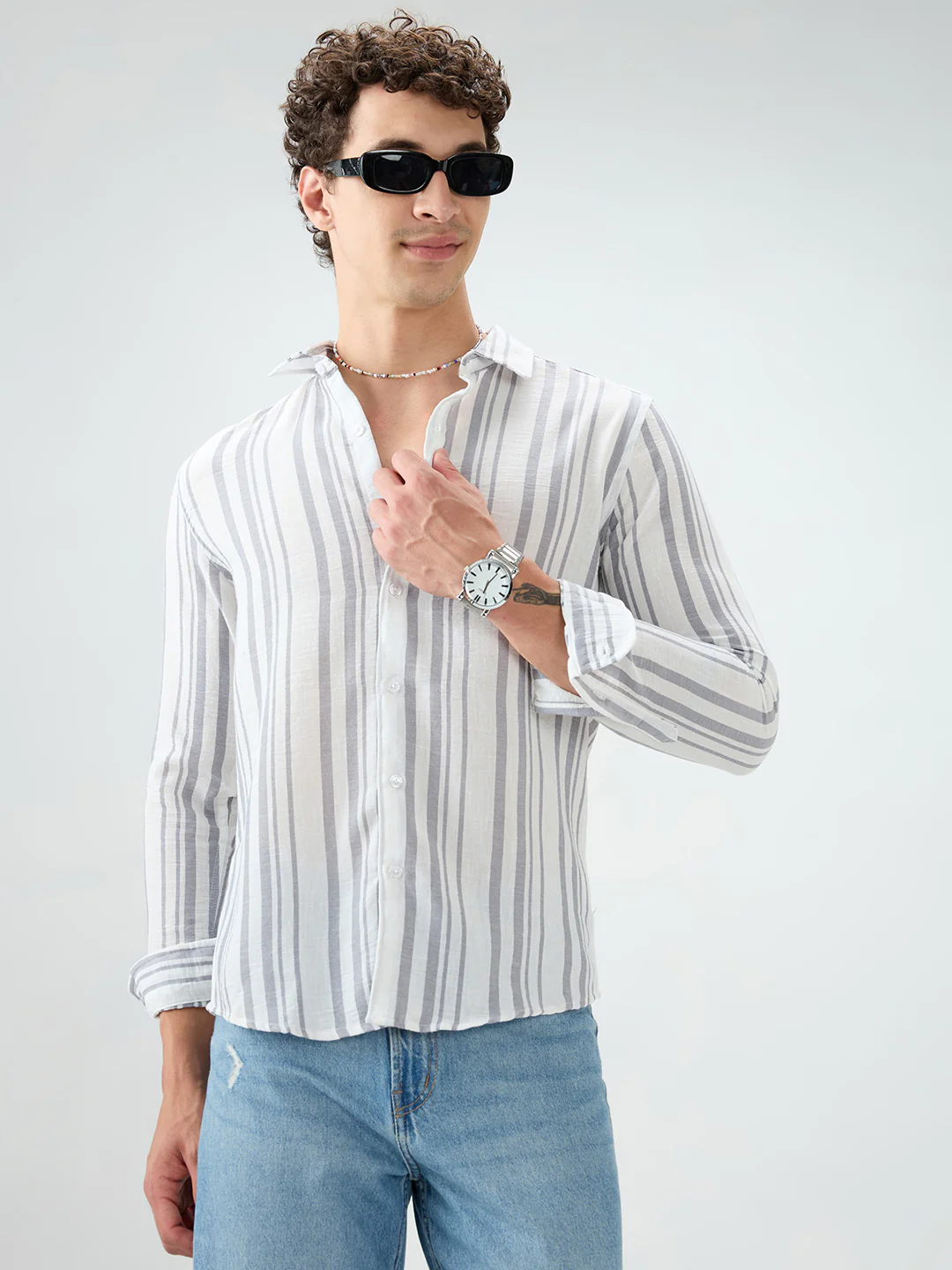 Ash Grey Vertical Striped Lightweight Shirt - Image 4