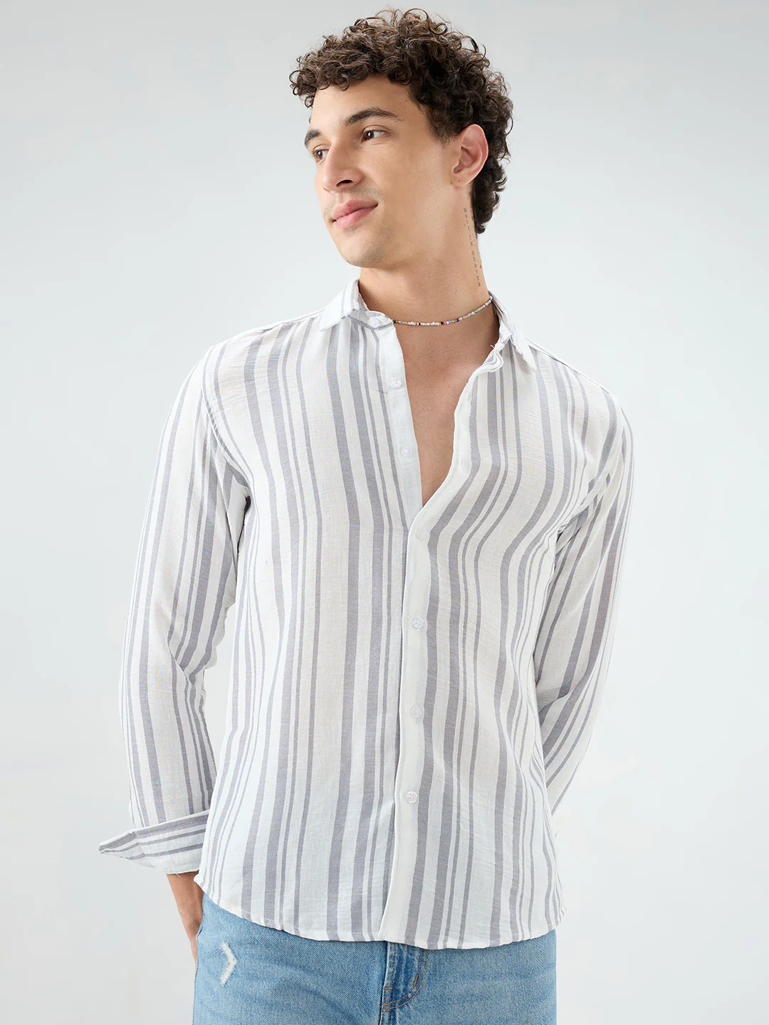 Ash Grey Vertical Striped Lightweight Shirt - Image 5