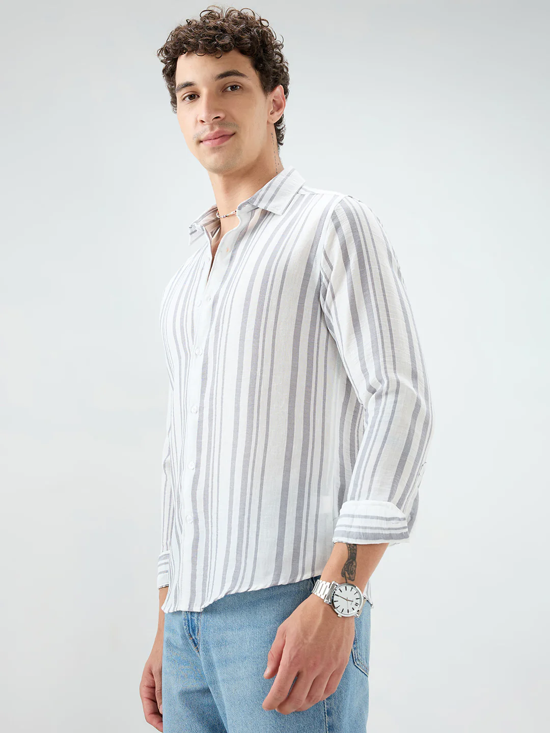 Ash Grey Vertical Striped Lightweight Shirt - Image 6