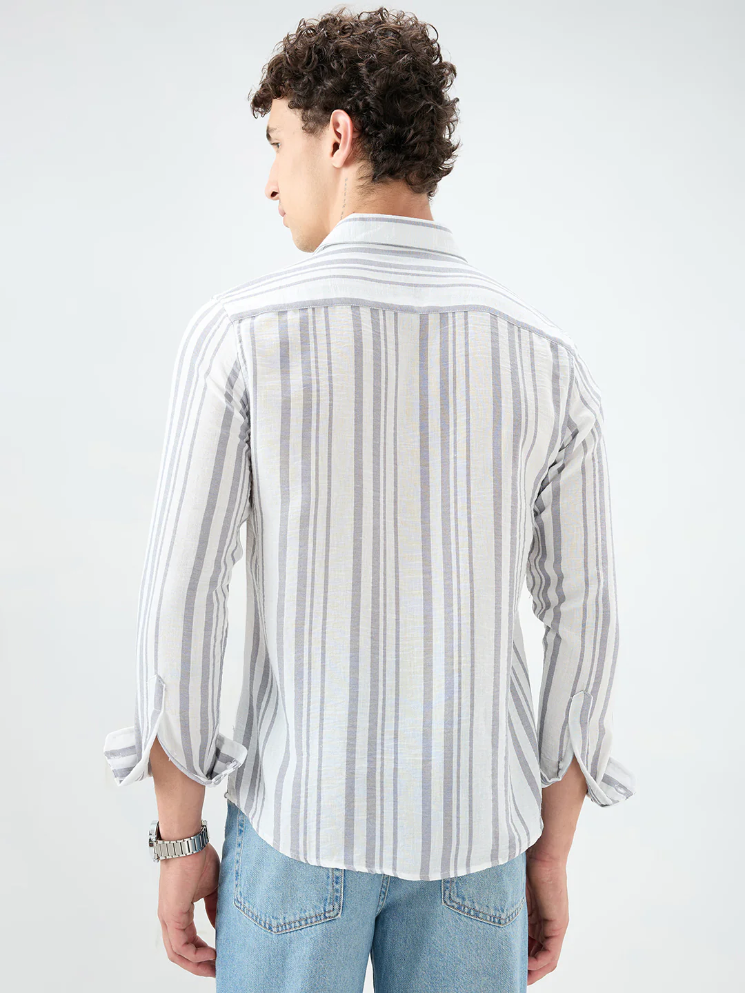 Ash Grey Vertical Striped Lightweight Shirt - Image 7